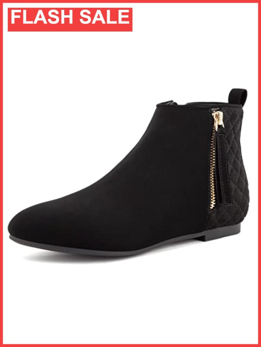 Faux Suede Flat Ankle Boots Round Toe Side Zip Comfortable Booties